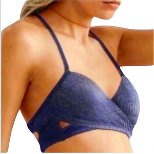 NWT PINK VIctoria’s Secret Blue Metallic Bikini Swim Top Size XS